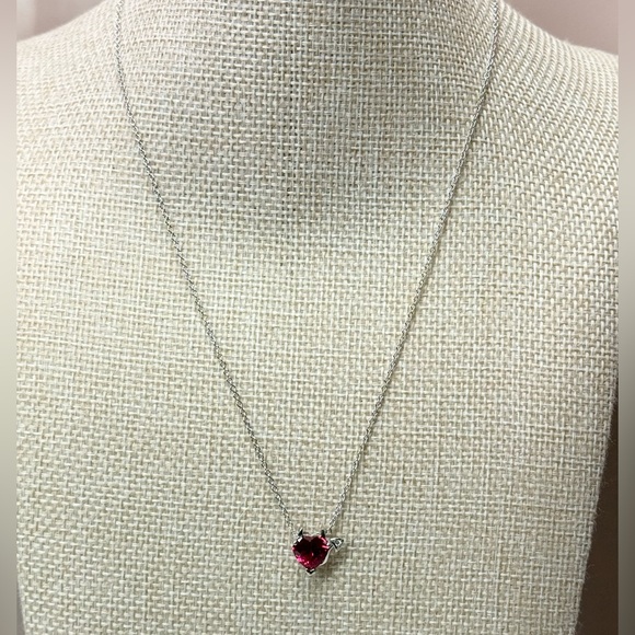Bling Jewelry Womens .925 Sterling Silver Ruby Red Devil Heart Pendant Necklace - Picture 3 of 4